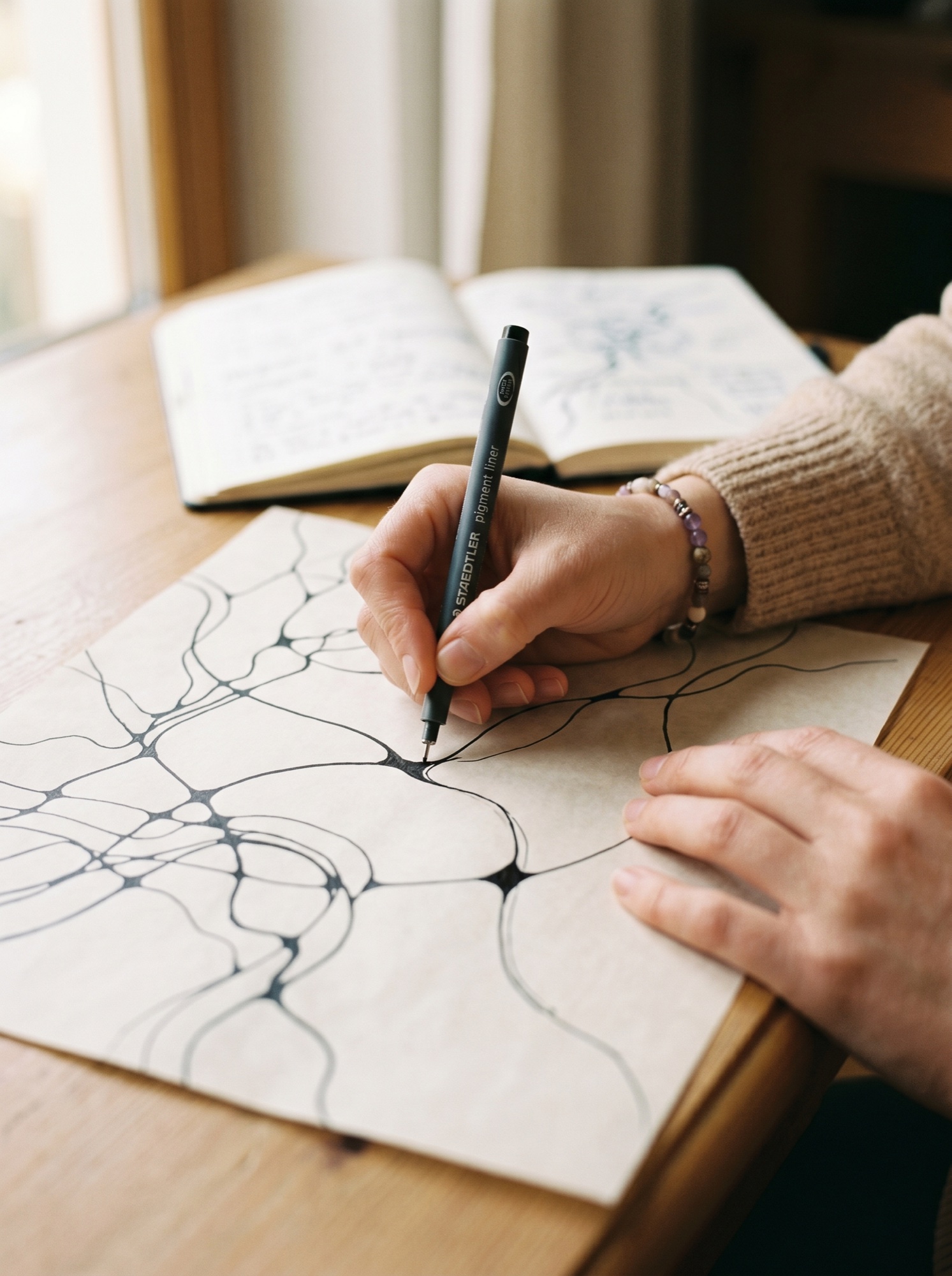 Dłonie rysujące — moment zaokrąglania linii neurograficznej